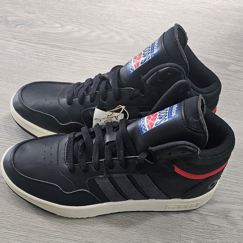 New Adidas Hoops 3.0 Mid Black White Red Mens Basketball Sneakers - Size 8